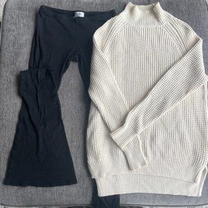 Urban Outfitters Bundle Waffle Sweater in Beige (XS) & Black Flare Pants (S)